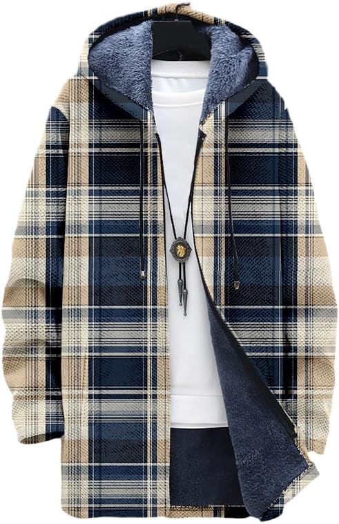Men's Plaid Cardigan Oversized - Sherpa Hoodie Fleece บทวิจารณ์และราคา