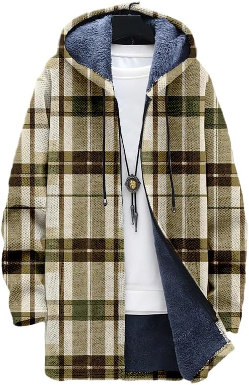 Men's Plaid Cardigan Oversized - Sherpa Hoodie Fleece บทวิจารณ์และราคา