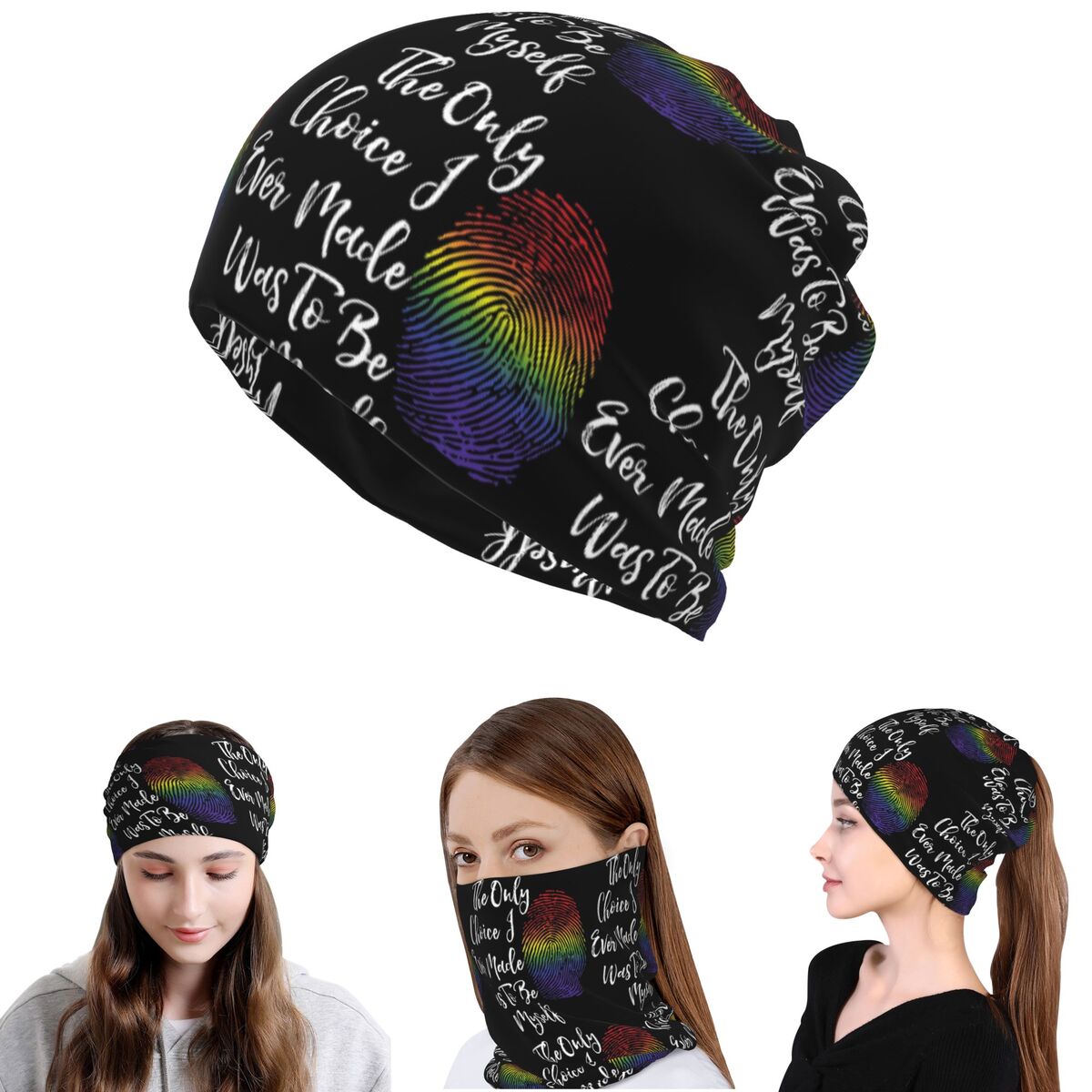 Faux Glitter Rainbow Pride Fla - Knit Beanie Hat Warm บทวิจารณ์และราคา