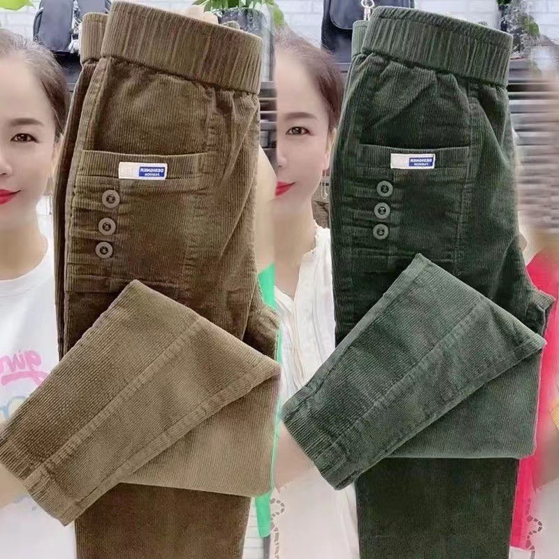 Women Warm Spring Winter Butto - Corduroy Pant Warm บทวิจารณ์และราคา