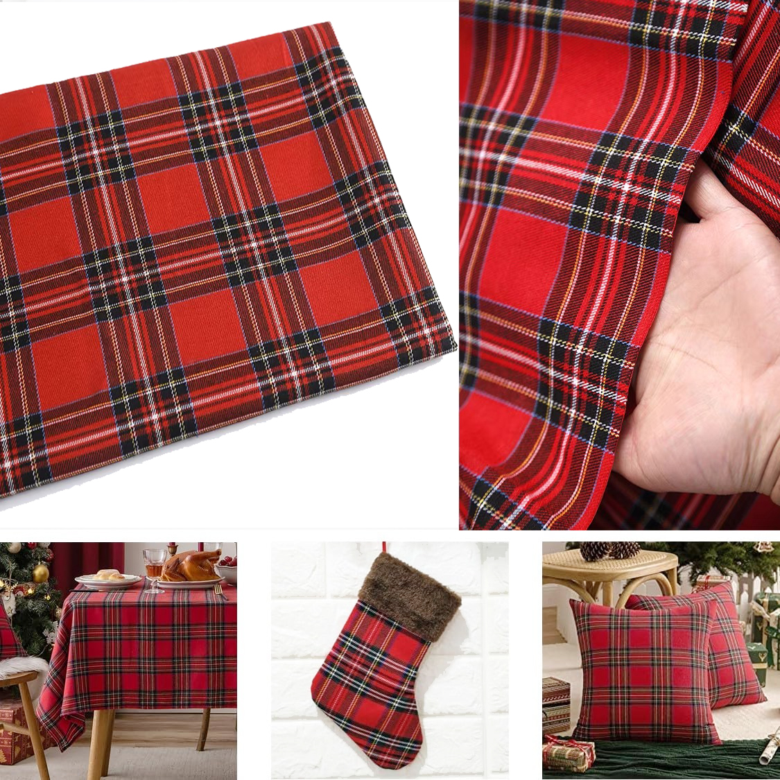Christmas Plaid Fabric for DIY - Flannel Shirt Lined บทวิจารณ์และราคา