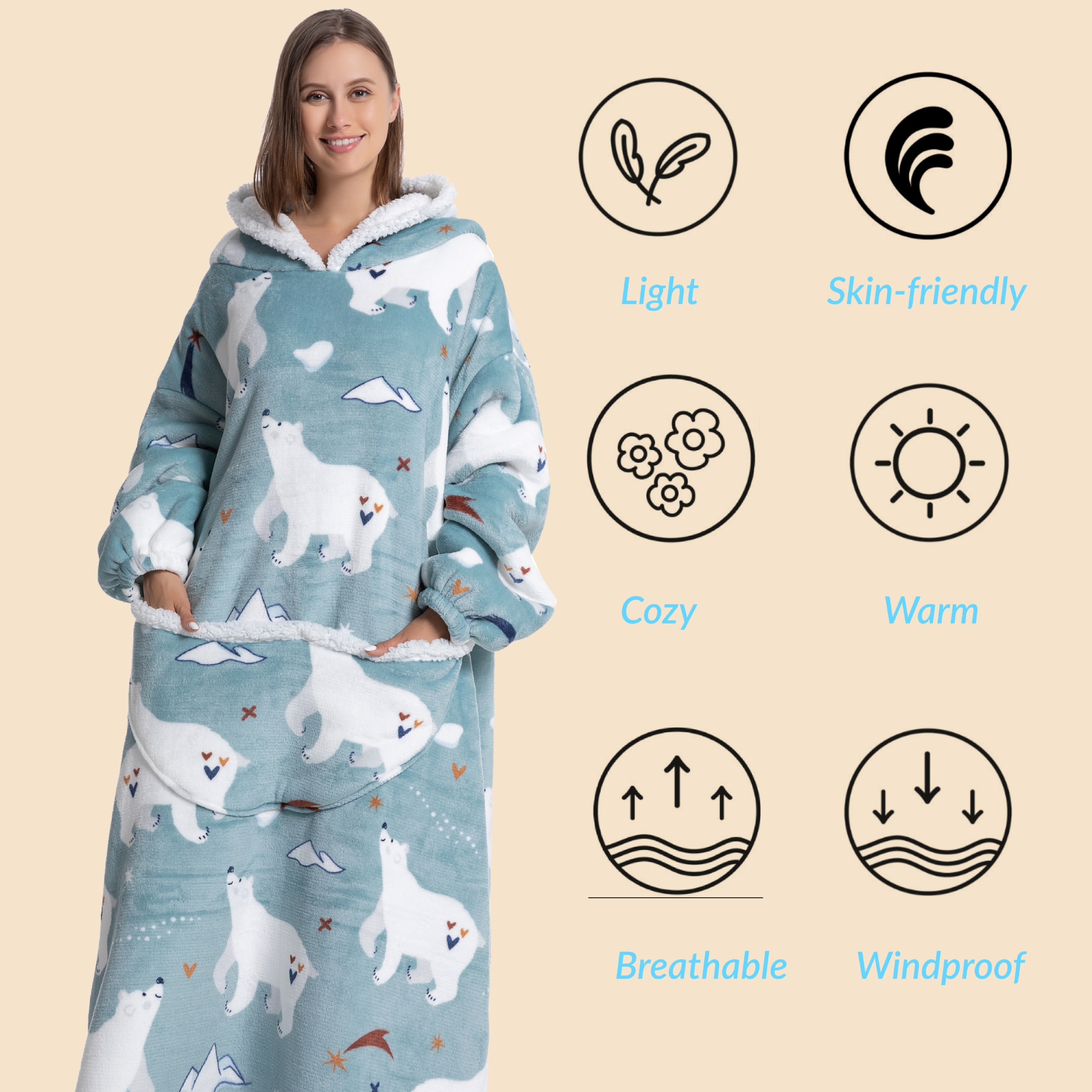 Oversized Wearable Blanket Coz - Sherpa Hoodie Fleece บทวิจารณ์และราคา