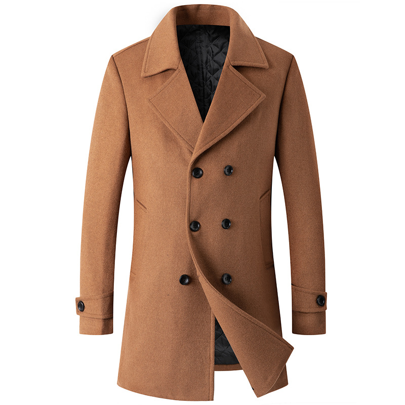 Double Breasted Coat Men Peaco - Wool Coat Peacoat บทวิจารณ์และราคา